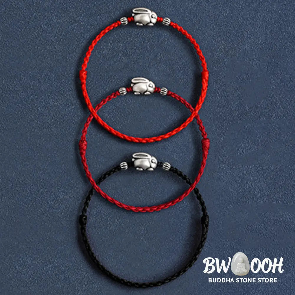 Buddha Stones Handmade 999 Sterling Silver Rabbit Luck Rope Bracelet Anklet - BWOOOH - Bracelet Anklet