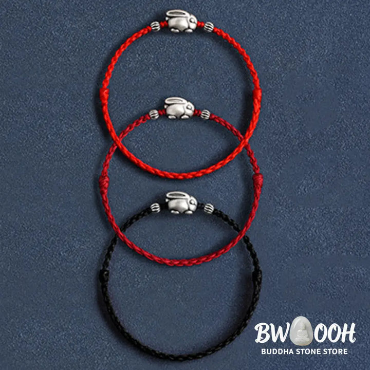 Buddha Stones Handmade 999 Sterling Silver Rabbit Luck Rope Bracelet Anklet - BWOOOH - Bracelet Anklet