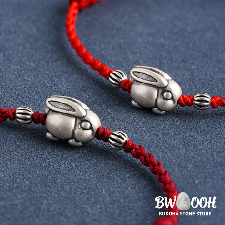 Buddha Stones Handmade 999 Sterling Silver Rabbit Luck Rope Bracelet Anklet - BWOOOH - Bracelet Anklet
