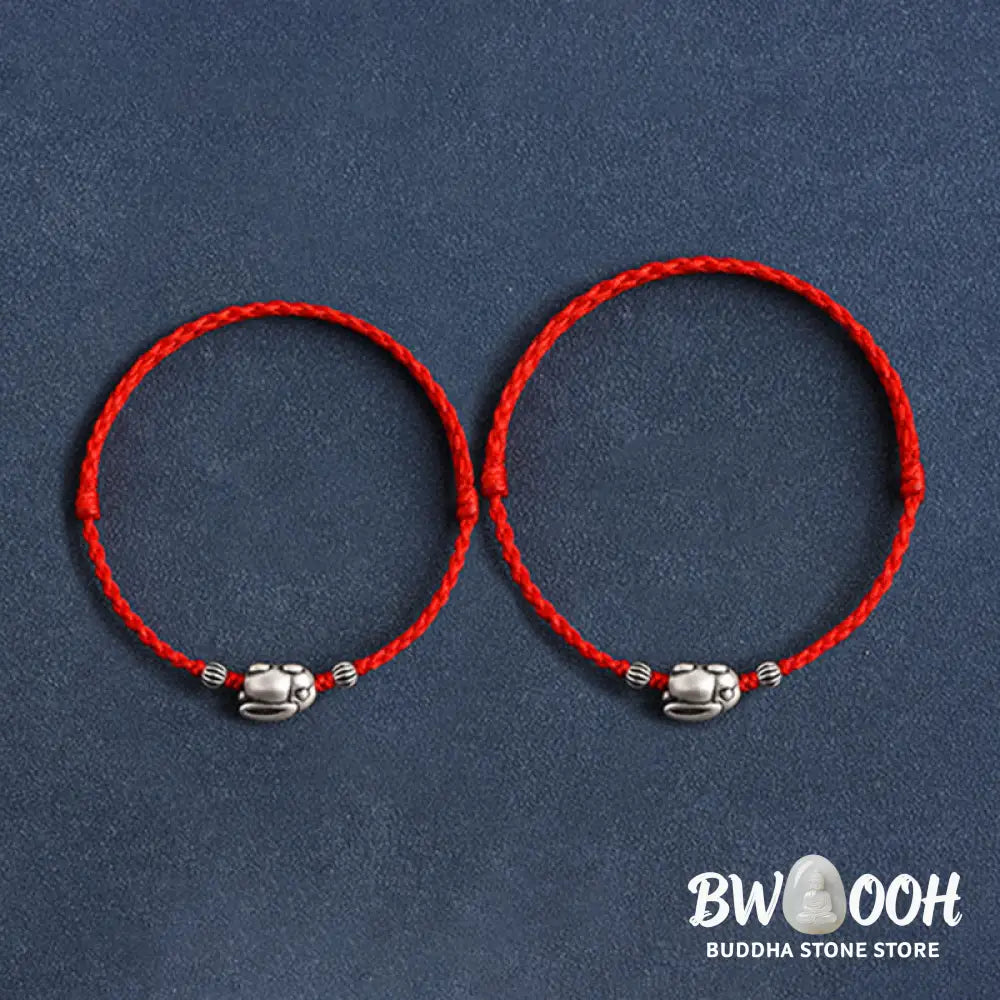 Buddha Stones Handmade 999 Sterling Silver Rabbit Luck Rope Bracelet Anklet - BWOOOH - Bracelet Anklet