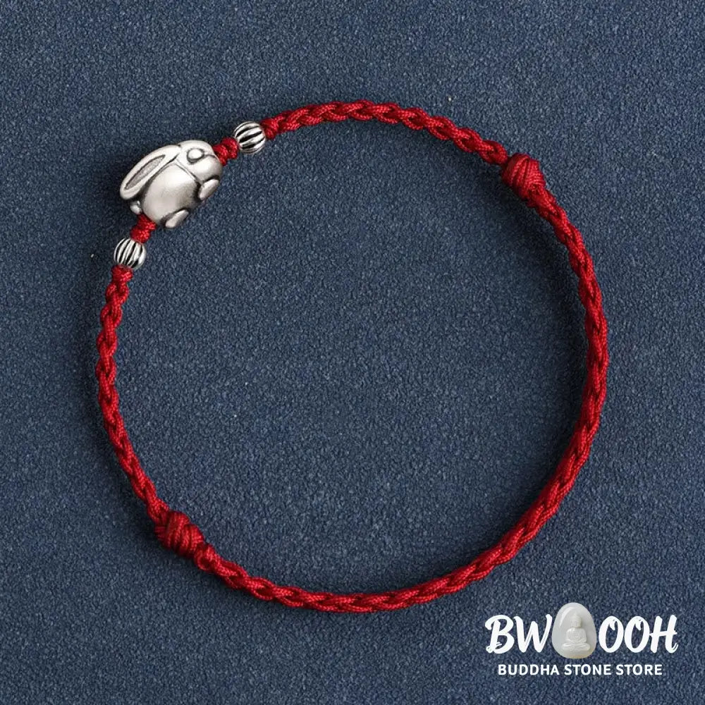 Buddha Stones Handmade 999 Sterling Silver Rabbit Luck Rope Bracelet Anklet - BWOOOH - Bracelet Anklet