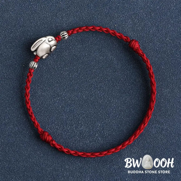 Buddha Stones Handmade 999 Sterling Silver Rabbit Luck Rope Bracelet Anklet - BWOOOH - Bracelet Anklet