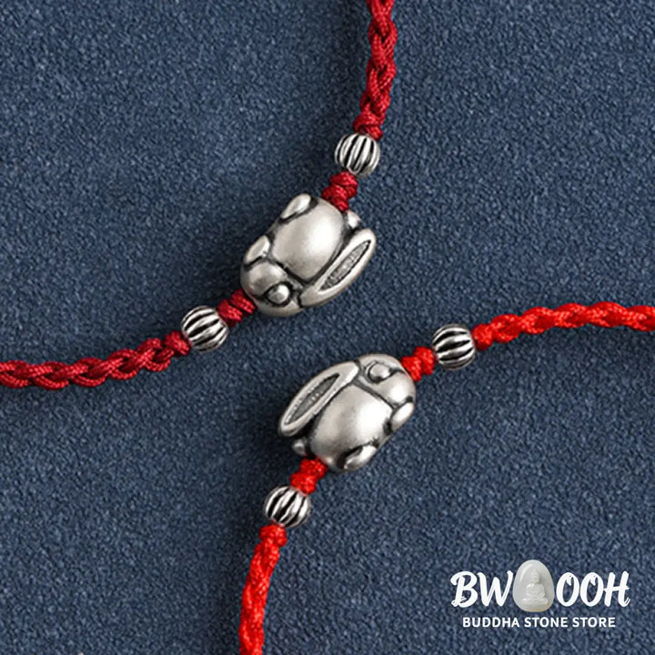 Buddha Stones Handmade 999 Sterling Silver Rabbit Luck Rope Bracelet Anklet - BWOOOH - Bracelet Anklet