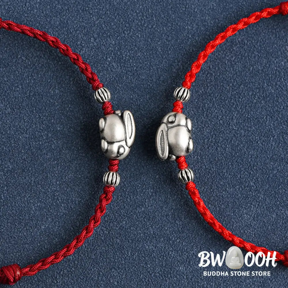 Buddha Stones Handmade 999 Sterling Silver Rabbit Luck Rope Bracelet Anklet - BWOOOH - Bracelet Anklet