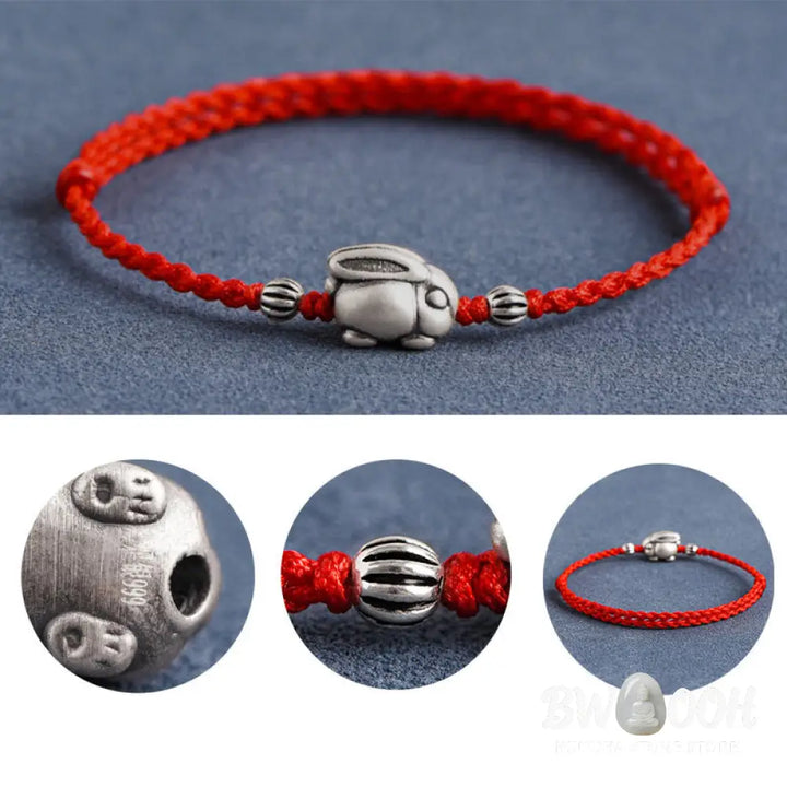 Buddha Stones Handmade 999 Sterling Silver Rabbit Luck Rope Bracelet Anklet - BWOOOH - Bracelet Anklet
