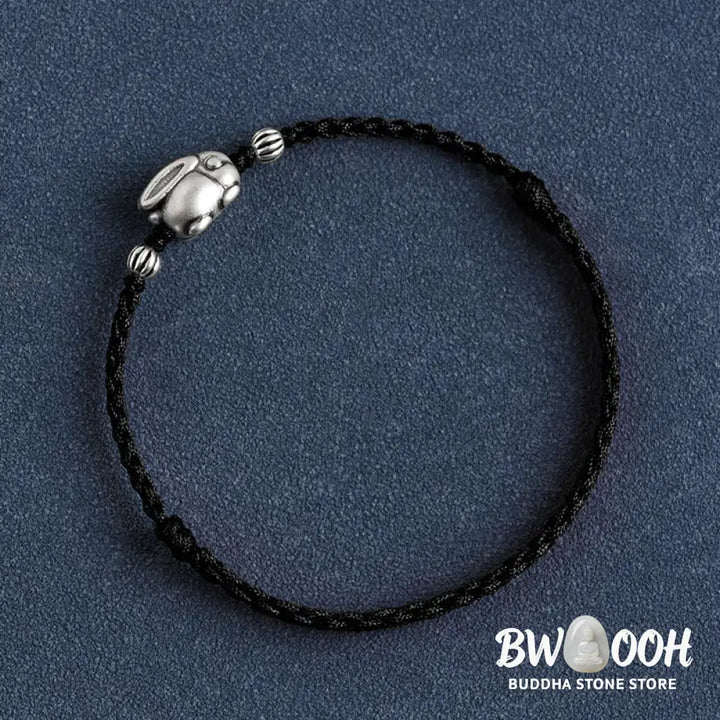 Buddha Stones Handmade 999 Sterling Silver Rabbit Luck Rope Bracelet Anklet - BWOOOH - Bracelet Anklet