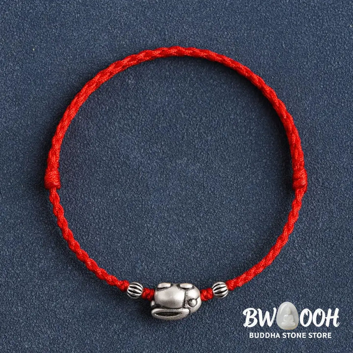 Buddha Stones Handmade 999 Sterling Silver Rabbit Luck Rope Bracelet Anklet - BWOOOH - Bracelet Anklet