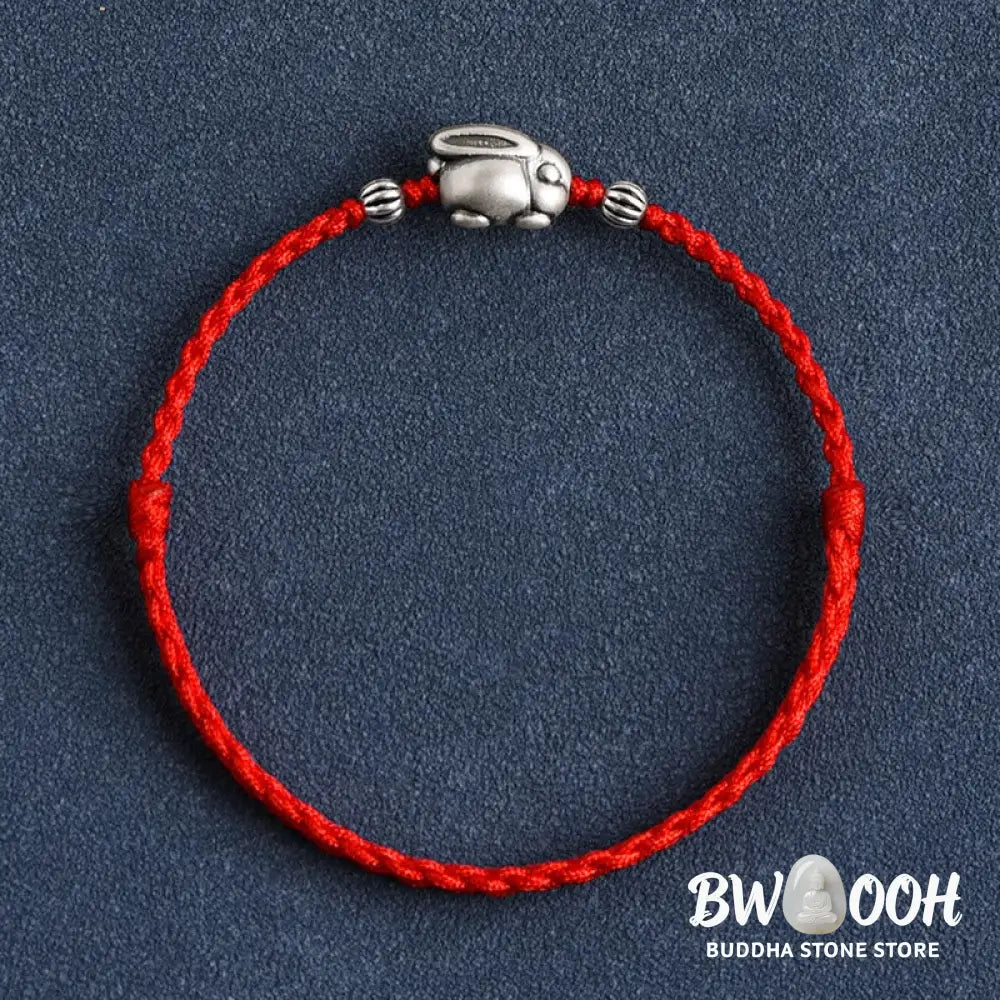 Buddha Stones Handmade 999 Sterling Silver Rabbit Luck Rope Bracelet Anklet - BWOOOH - Bracelet Anklet