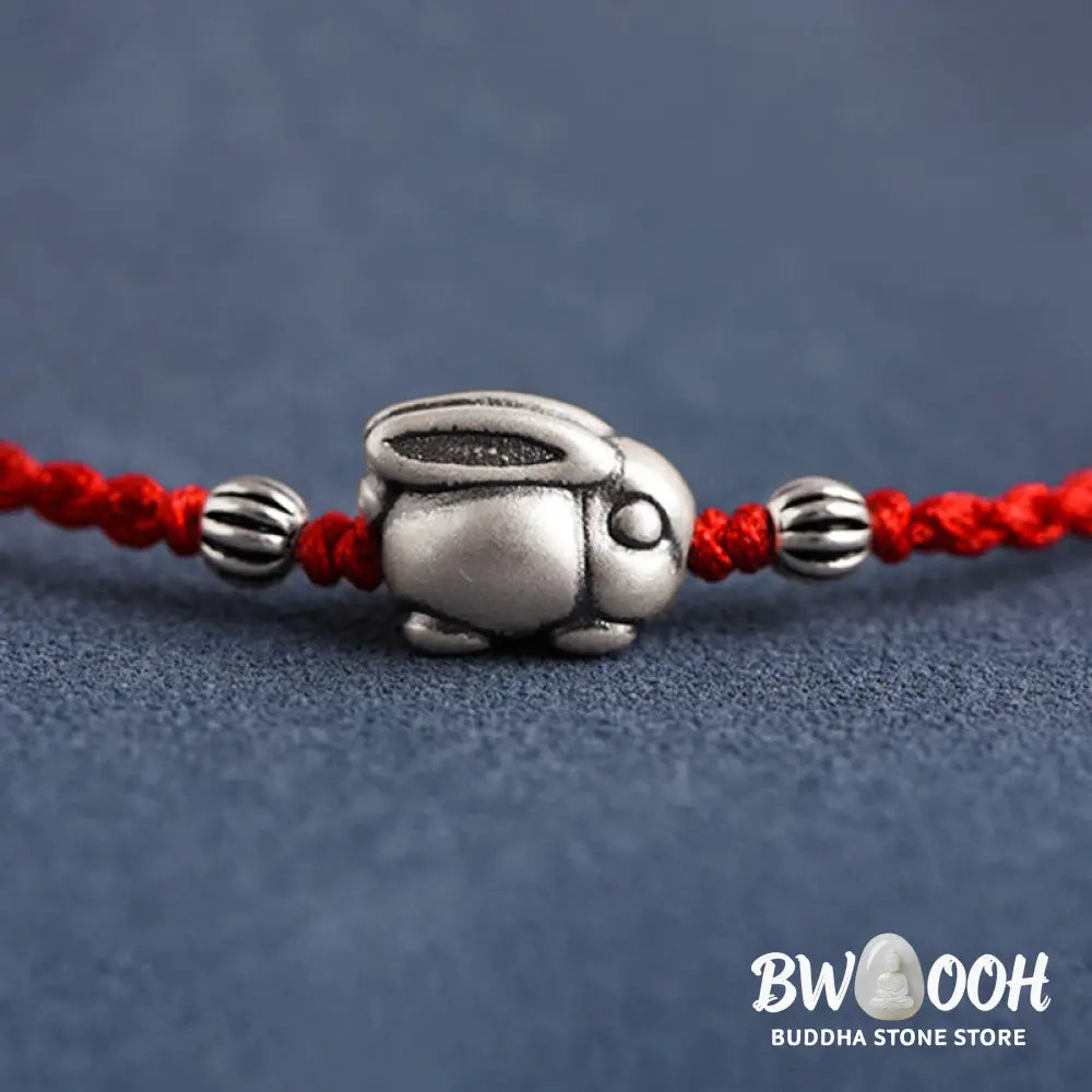 Buddha Stones Handmade 999 Sterling Silver Rabbit Luck Rope Bracelet Anklet - BWOOOH - Bracelet Anklet