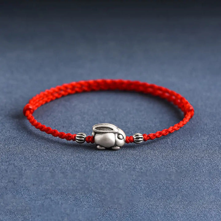 BWOOOH Handmade 999 Sterling Silver Rabbit Luck Rope Bracelet Anklet - BWOOOH - Small Rabbit Bracelet(Wrist