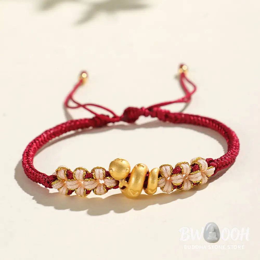 Buddha Stones Handmade 999 Sterling Silver Year Of The Snake Red String Heart Peach Blossom Luck Bracelet - BWOOOH