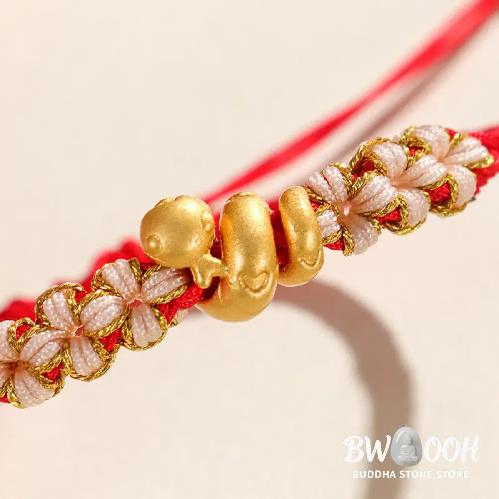 Buddha Stones Handmade 999 Sterling Silver Year Of The Snake Red String Heart Peach Blossom Luck Bracelet - BWOOOH