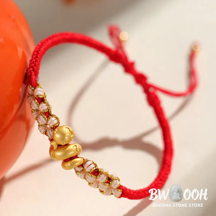 Buddha Stones Handmade 999 Sterling Silver Year Of The Snake Red String Heart Peach Blossom Luck Bracelet - BWOOOH