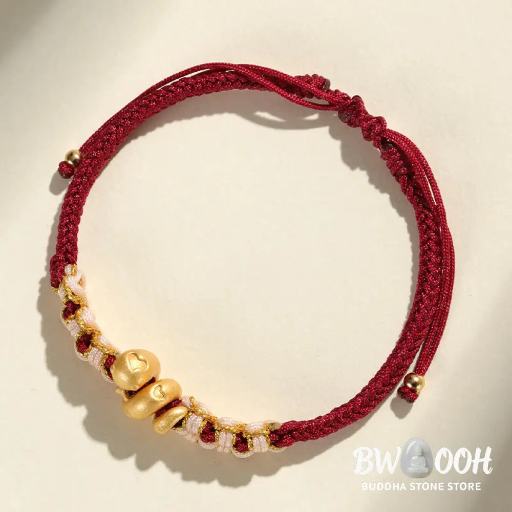 Buddha Stones Handmade 999 Sterling Silver Year Of The Snake Red String Heart Peach Blossom Luck Bracelet - BWOOOH