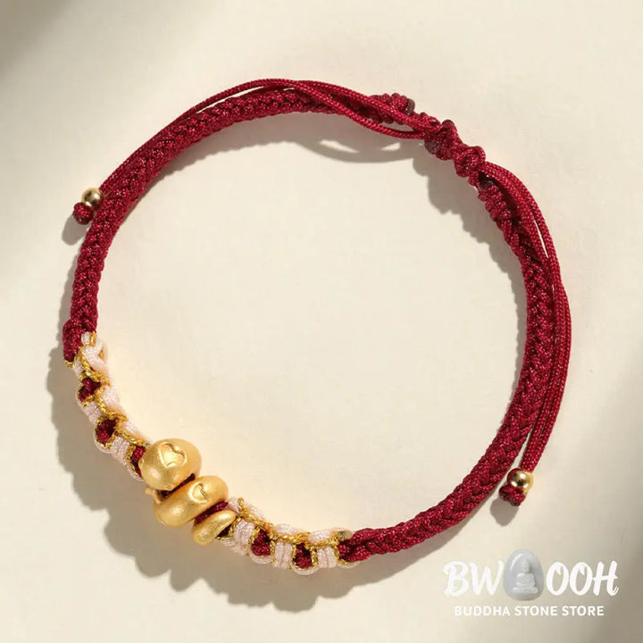 Buddha Stones Handmade 999 Sterling Silver Year Of The Snake Red String Heart Peach Blossom Luck Bracelet - BWOOOH