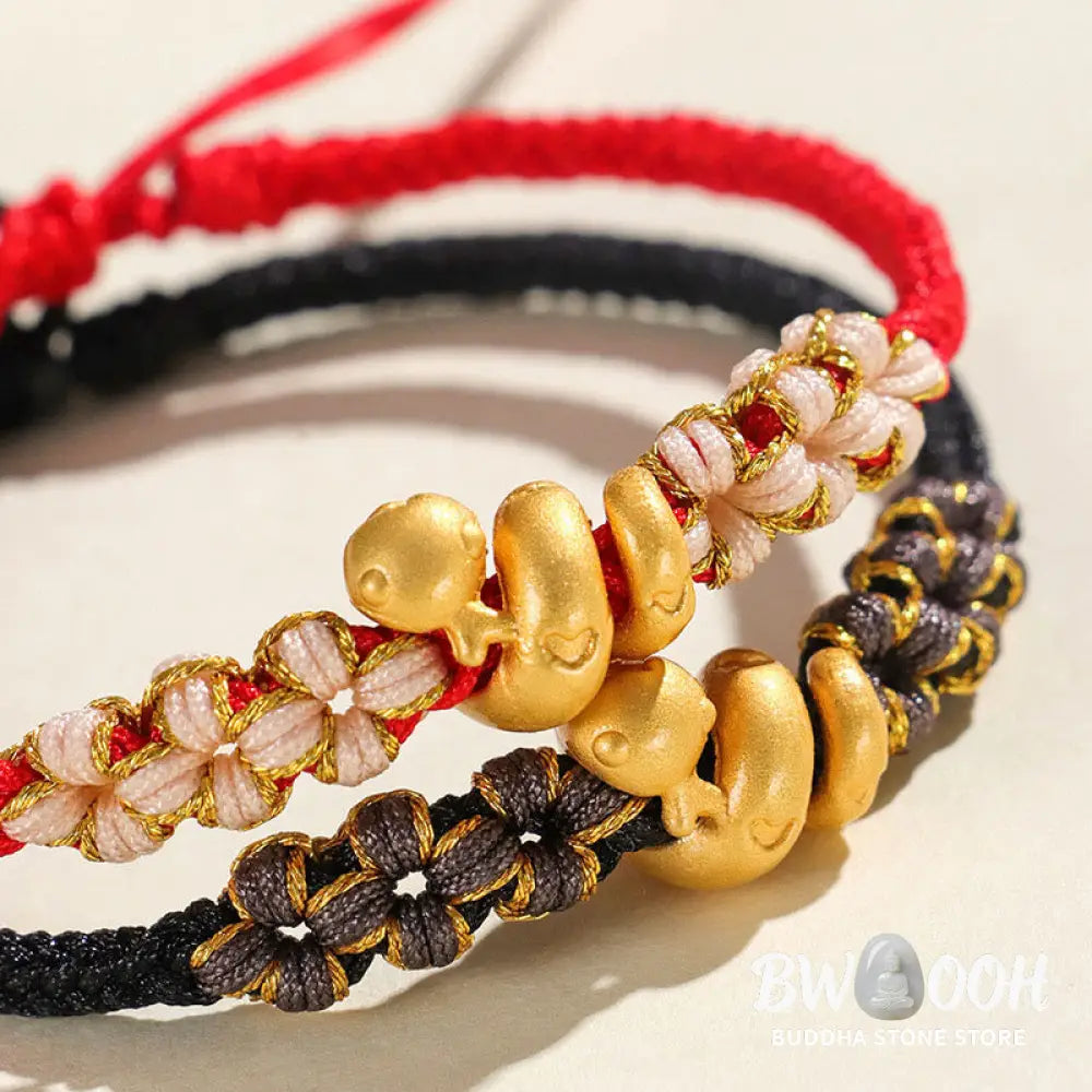 Buddha Stones Handmade 999 Sterling Silver Year Of The Snake Red String Heart Peach Blossom Luck Bracelet - BWOOOH