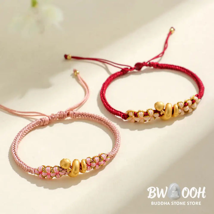 Buddha Stones Handmade 999 Sterling Silver Year Of The Snake Red String Heart Peach Blossom Luck Bracelet - BWOOOH