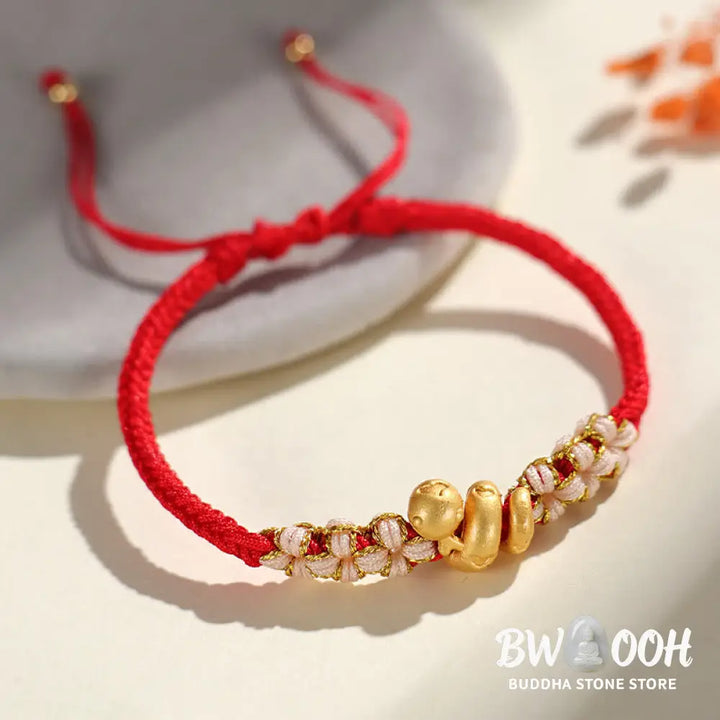 Buddha Stones Handmade 999 Sterling Silver Year Of The Snake Red String Heart Peach Blossom Luck Bracelet - BWOOOH