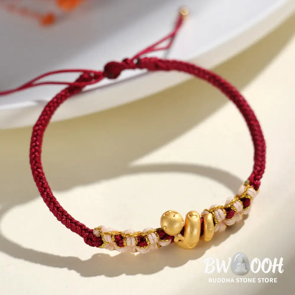 Buddha Stones Handmade 999 Sterling Silver Year Of The Snake Red String Heart Peach Blossom Luck Bracelet - BWOOOH
