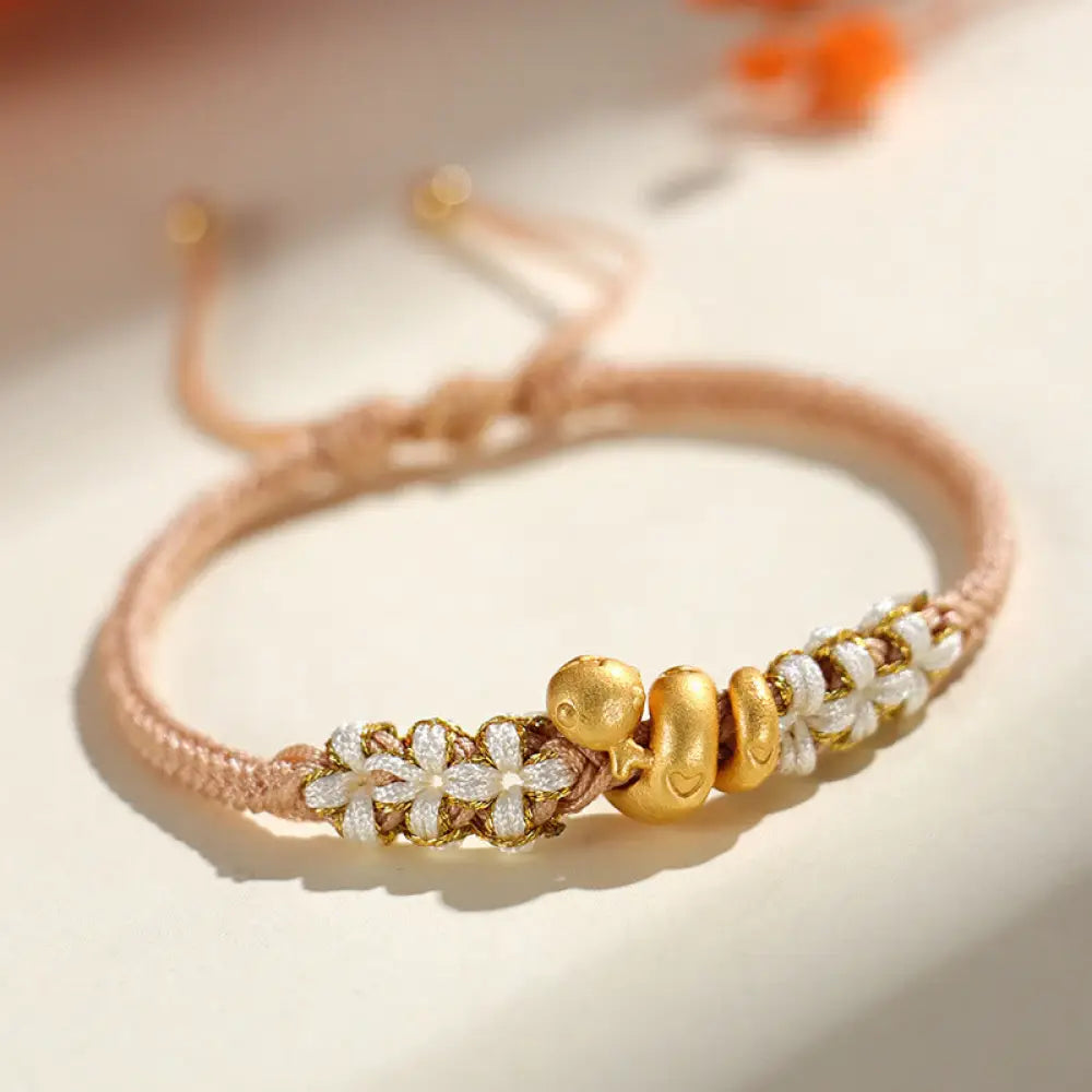 Buddha Stones Handmade 999 Sterling Silver Year Of The Snake Red String Heart Peach Blossom Luck Bracelet - BWOOOH