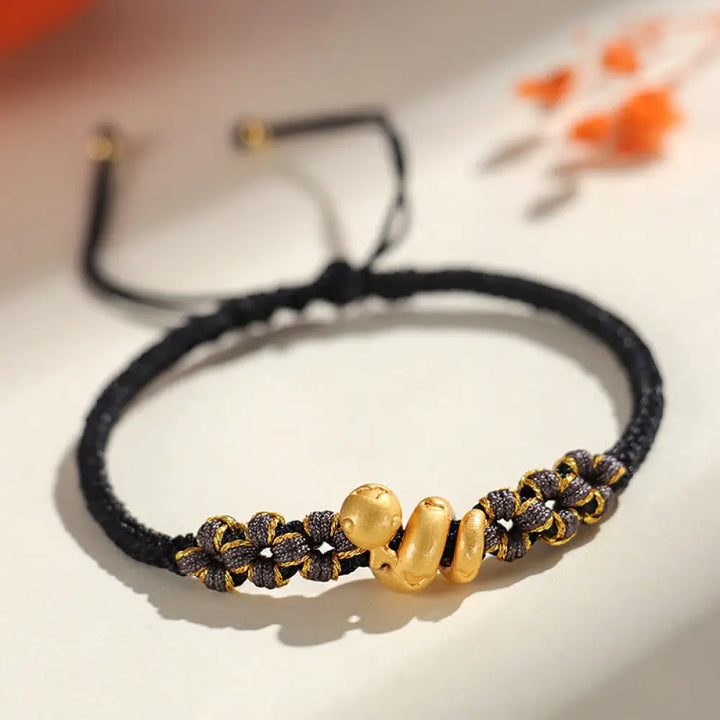 Buddha Stones Handmade 999 Sterling Silver Year Of The Snake Red String Heart Peach Blossom Luck Bracelet - BWOOOH
