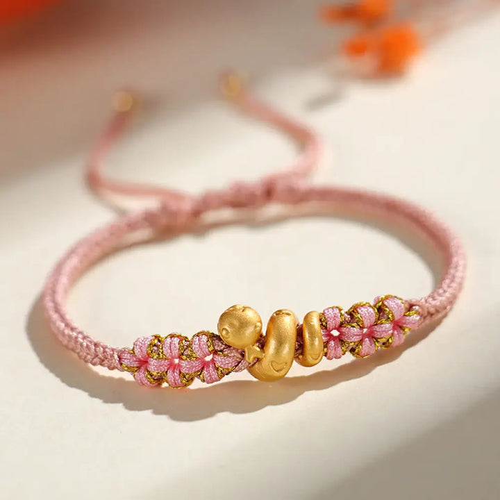 Buddha Stones Handmade 999 Sterling Silver Year Of The Snake Red String Heart Peach Blossom Luck Bracelet - BWOOOH
