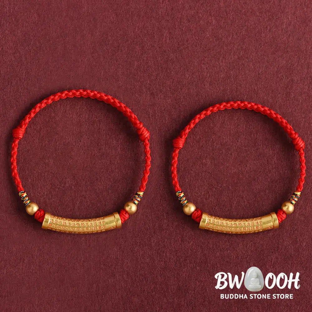 Buddha Stones Handmade Alloy Heart Sutra Protection Strength Rope Bracelet Anklet - BWOOOH - Bracelet