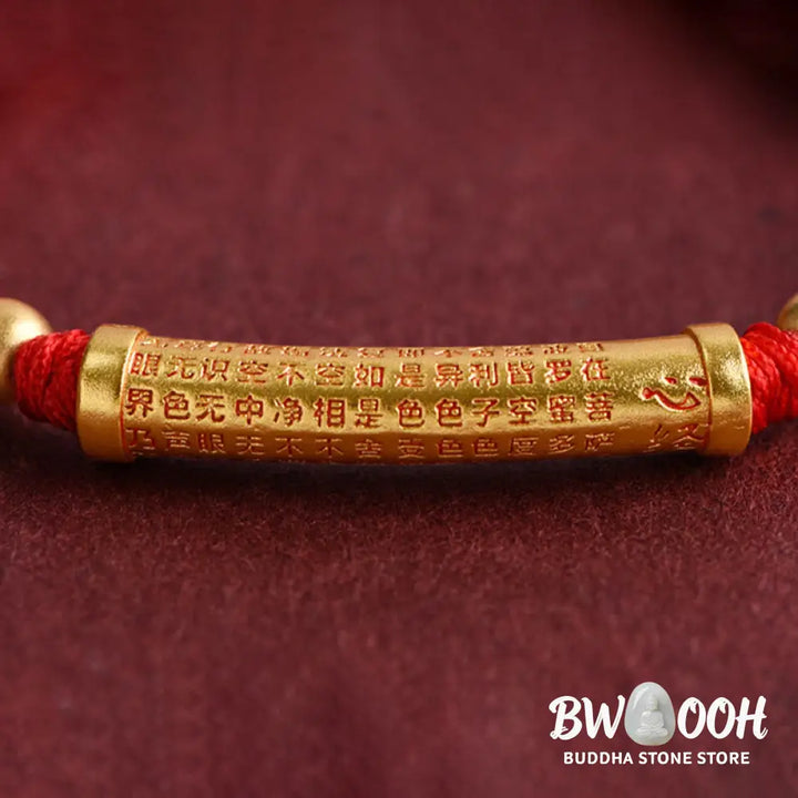 Buddha Stones Handmade Alloy Heart Sutra Protection Strength Rope Bracelet Anklet - BWOOOH - Bracelet