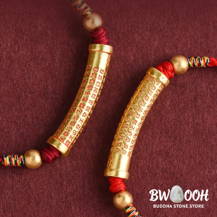 Buddha Stones Handmade Alloy Heart Sutra Protection Strength Rope Bracelet Anklet - BWOOOH - Bracelet