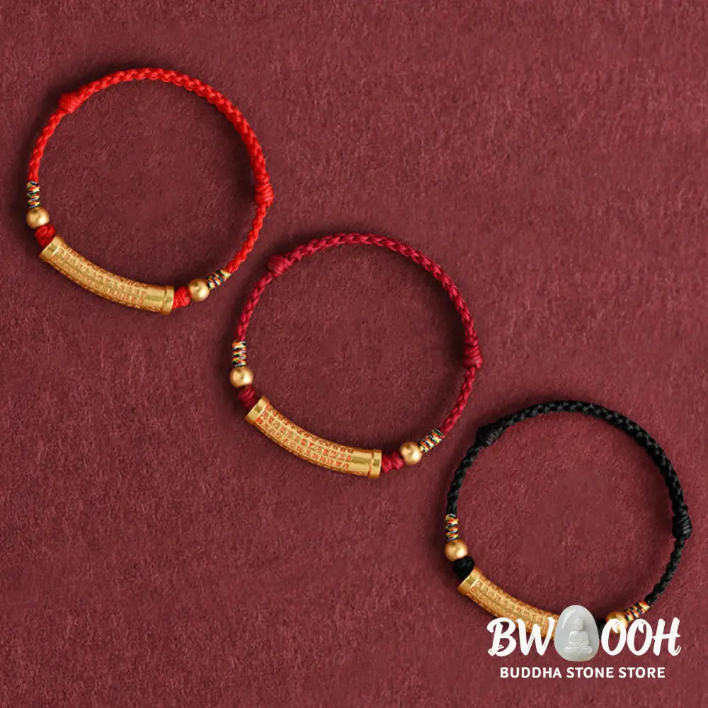 Buddha Stones Handmade Alloy Heart Sutra Protection Strength Rope Bracelet Anklet - BWOOOH - Bracelet