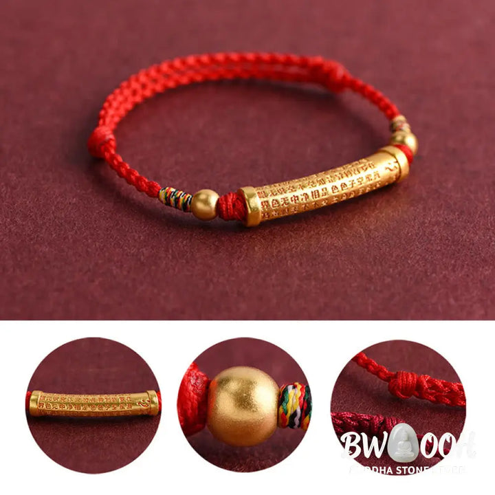 Buddha Stones Handmade Alloy Heart Sutra Protection Strength Rope Bracelet Anklet - BWOOOH - Bracelet