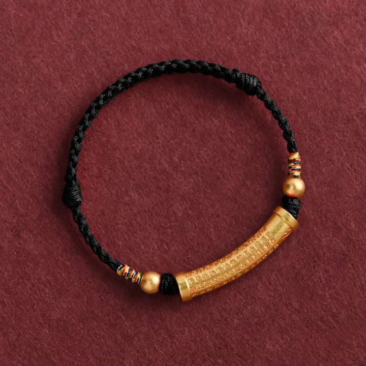 Buddha Stones Handmade Alloy Heart Sutra Protection Strength Rope Bracelet Anklet - BWOOOH - Bracelet(Wrist