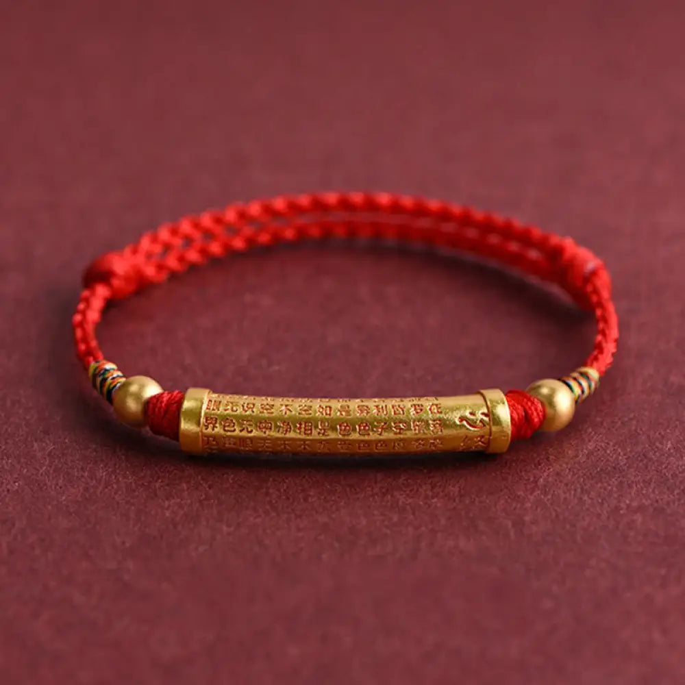 Buddha Stones Handmade Alloy Heart Sutra Protection Strength Rope Bracelet Anklet - BWOOOH - Bracelet(Wrist