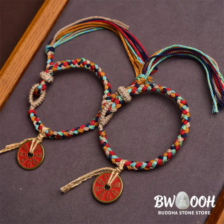 Buddha Stones Handmade Bagua Harmony Multicolored Rope Bracelet - BWOOOH - 14-18cm - Bracelet