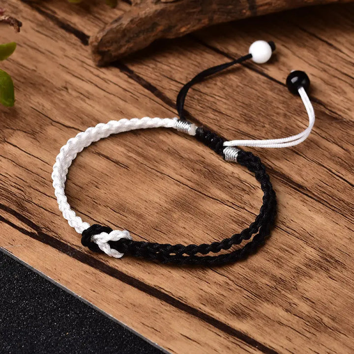 Buddha Stones Handmade Black White Rope Braided Healing Bracelet - BWOOOH - 17cm - Bracelet