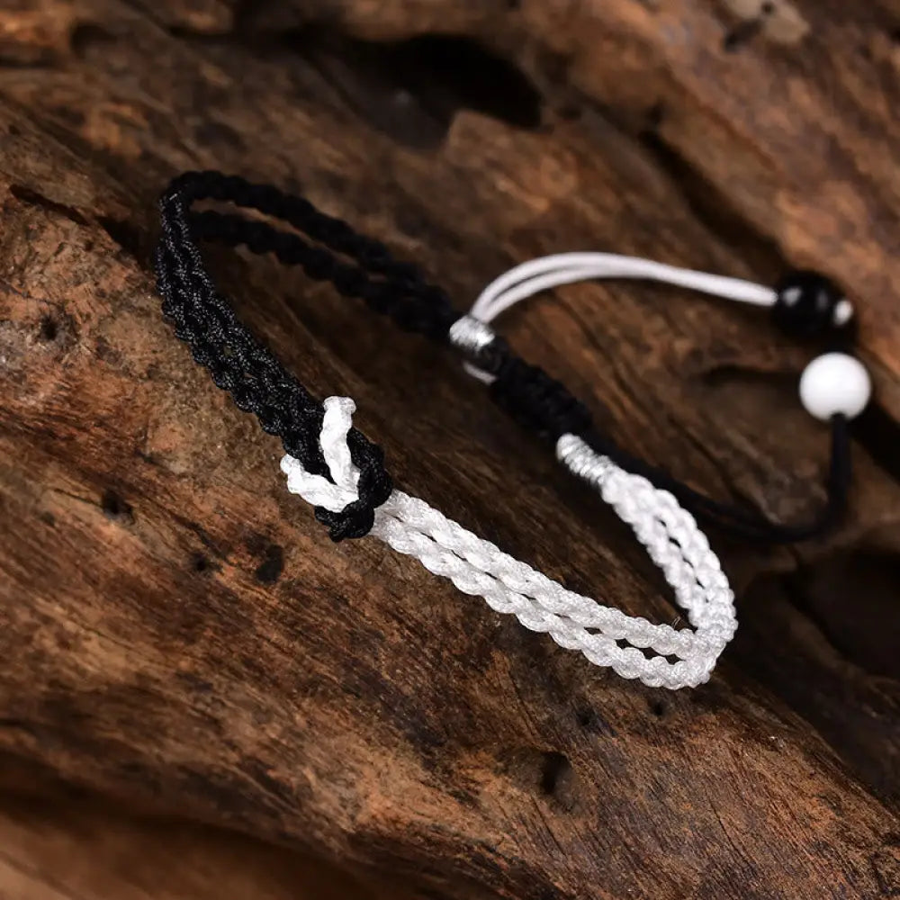 Buddha Stones Handmade Black White Rope Braided Healing Bracelet - BWOOOH - 19cm - Bracelet
