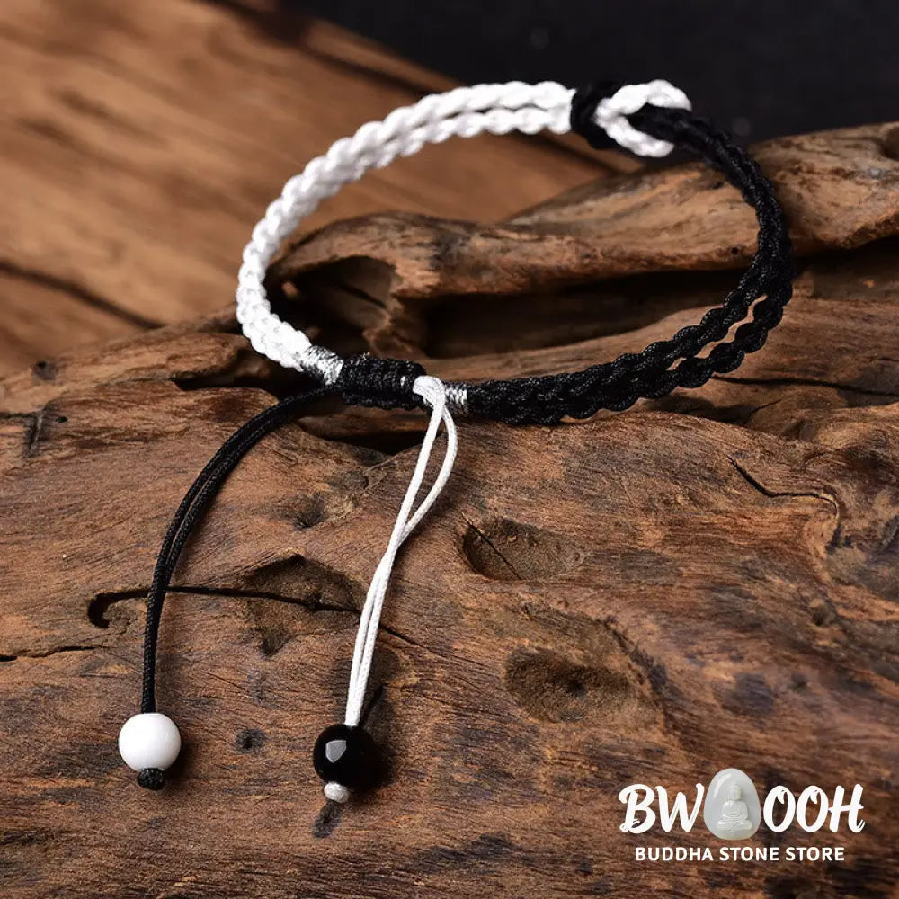 Buddha Stones Handmade Black White Rope Braided Healing Bracelet - BWOOOH - Bracelet