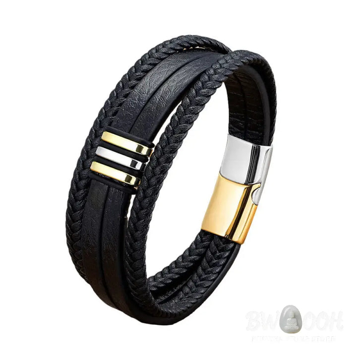 Buddha Stones Handmade Braided Leather Calm Titanium Steel Buckle Bracelet - Bracelet