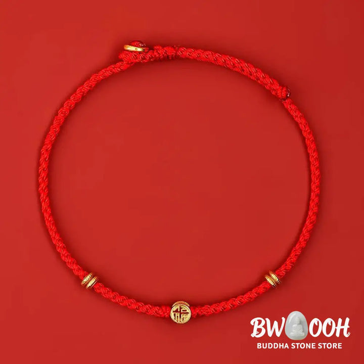 Buddha Stones Handmade Braided Red String 925 Sterling Silver Fu Character Luck Bracelet - BWOOOH - Bracelet
