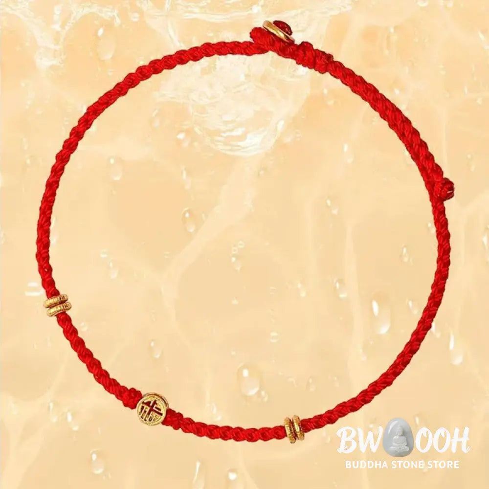 Buddha Stones Handmade Braided Red String 925 Sterling Silver Fu Character Luck Bracelet - BWOOOH - Bracelet