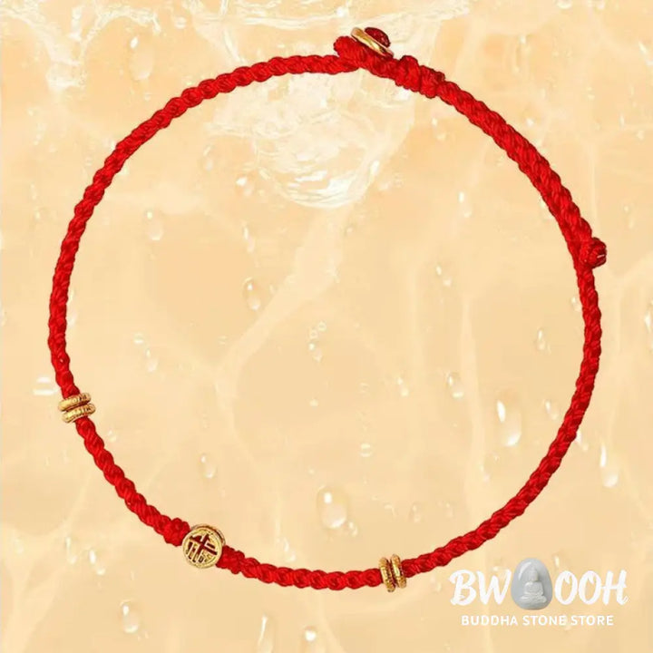 Buddha Stones Handmade Braided Red String 925 Sterling Silver Fu Character Luck Bracelet - BWOOOH - Bracelet