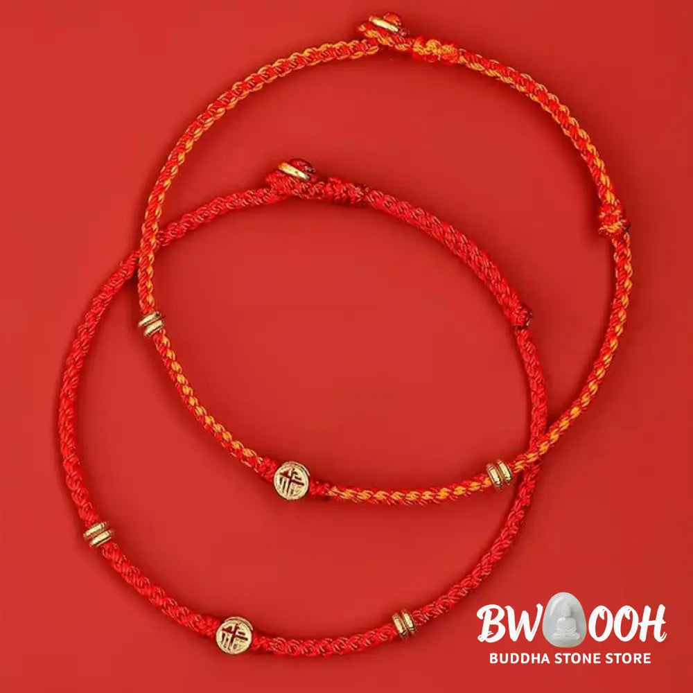 Buddha Stones Handmade Braided Red String 925 Sterling Silver Fu Character Luck Bracelet - BWOOOH - Bracelet