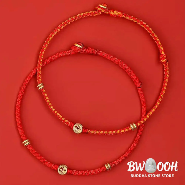 Buddha Stones Handmade Braided Red String 925 Sterling Silver Fu Character Luck Bracelet - BWOOOH - Bracelet