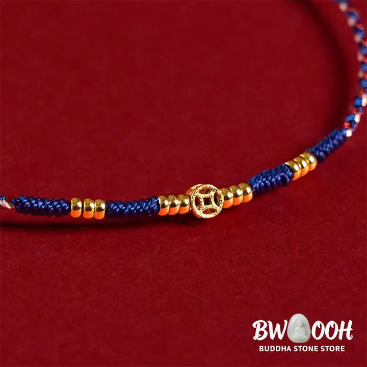 Buddha Stones Handmade Braided Red String Copper Coins Luck Bracelet - Bracelet