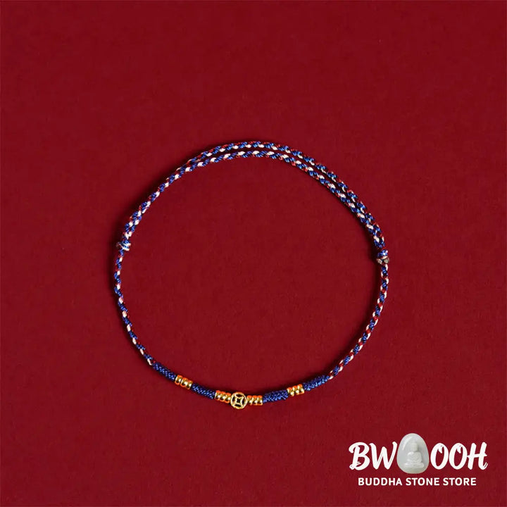 Buddha Stones Handmade Braided Red String Copper Coins Luck Bracelet - Bracelet