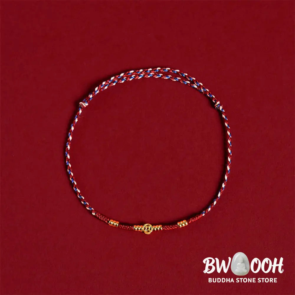 Buddha Stones Handmade Braided Red String Copper Coins Luck Bracelet - Bracelet