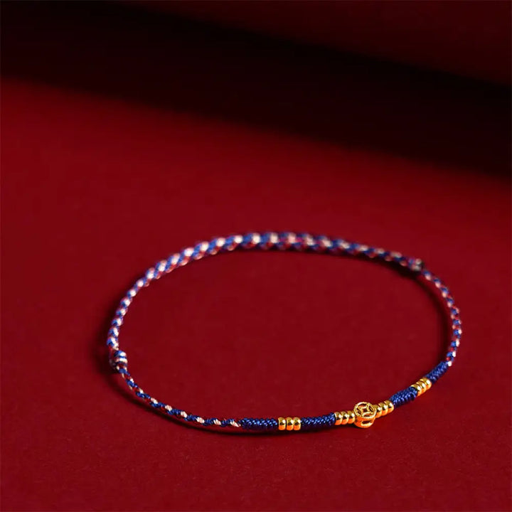 Buddha Stones Handmade Braided Red String Copper Coins Luck Bracelet - Blue Rope(Wrist Circumference:15-17cm) - Bracelet