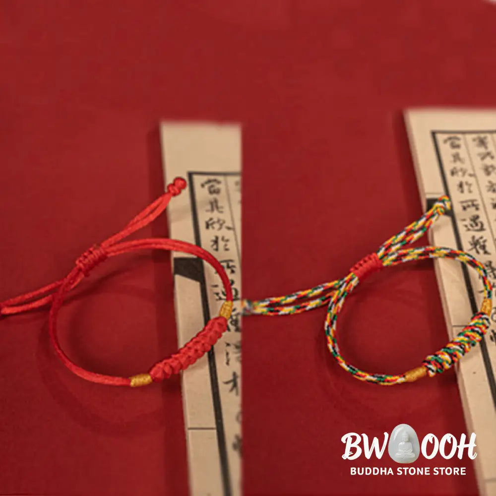 Buddha Stones Handmade Braided Red String Happy Knot Flat Knot Colorful Rope Bracelet - Bracelet