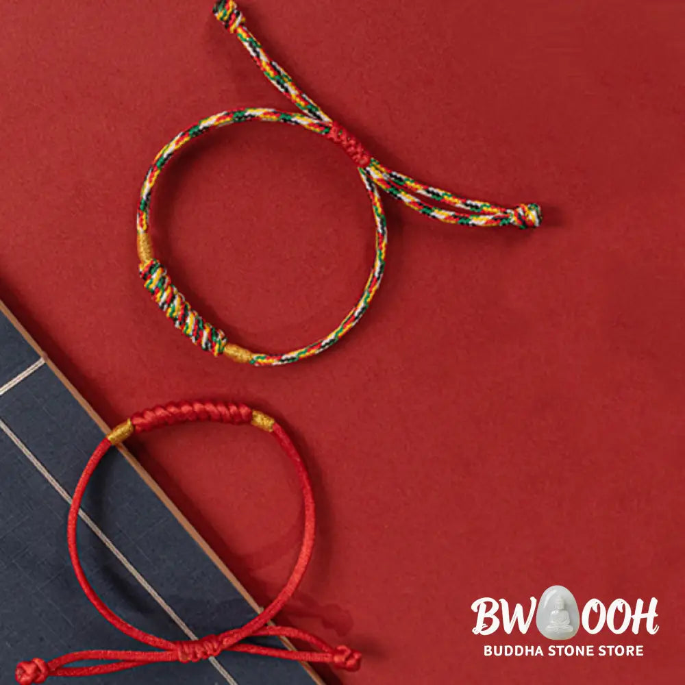Buddha Stones Handmade Braided Red String Happy Knot Flat Knot Colorful Rope Bracelet - Bracelet