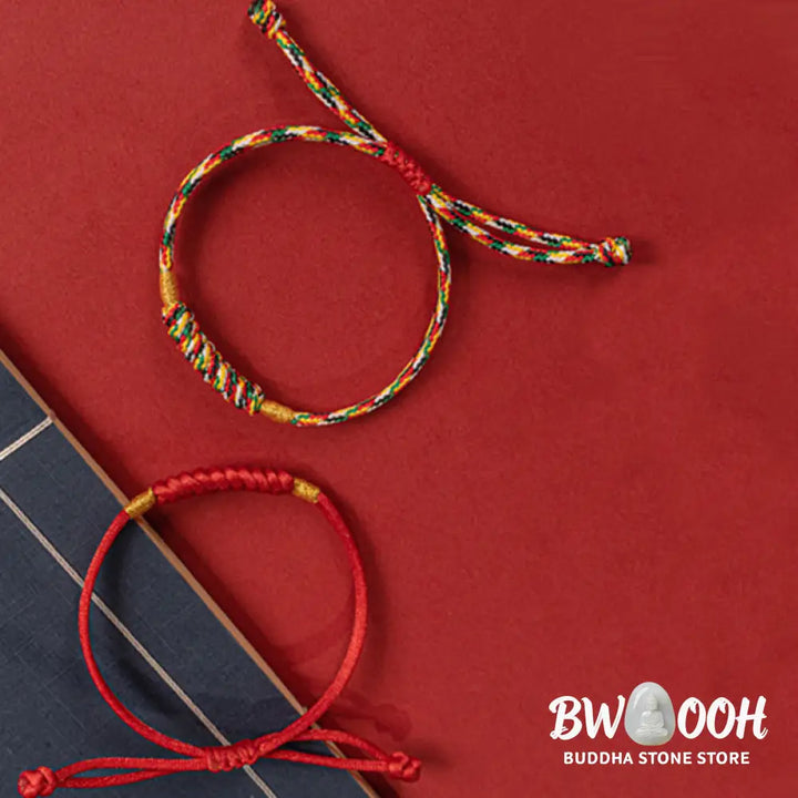 Buddha Stones Handmade Braided Red String Happy Knot Flat Knot Colorful Rope Bracelet - Bracelet
